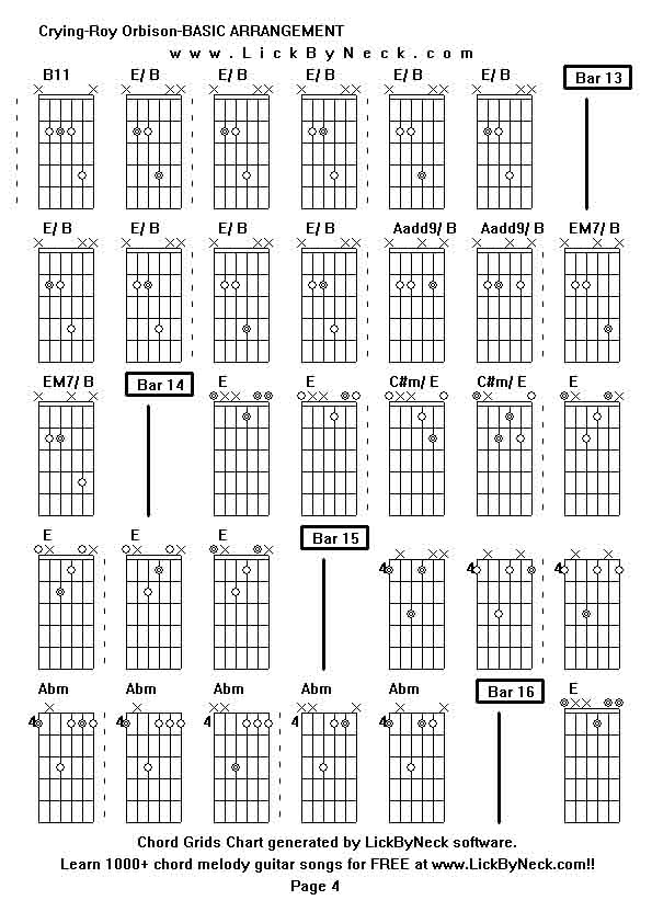 Chord Grids Chart of chord melody fingerstyle guitar song-Crying-Roy Orbison-BASIC ARRANGEMENT,generated by LickByNeck software.